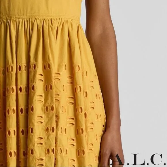 A.L.C. **NWT** Blair Eyelet Halter Cotton Maxi Dress Butterscotch Yellow
